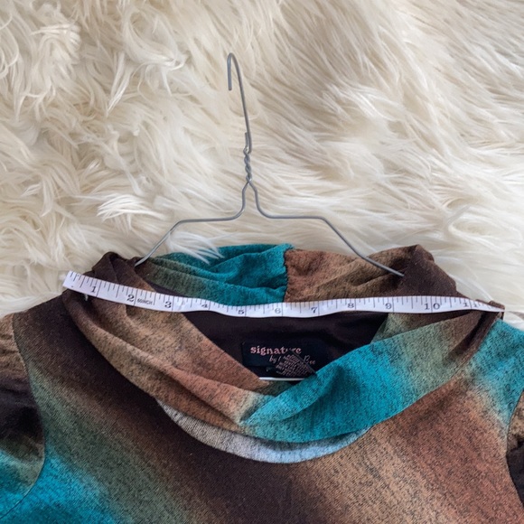 Signature by Bobbi Bee brown blue sweater cowl neck midi short sleeved dress - Picture 10 of 17